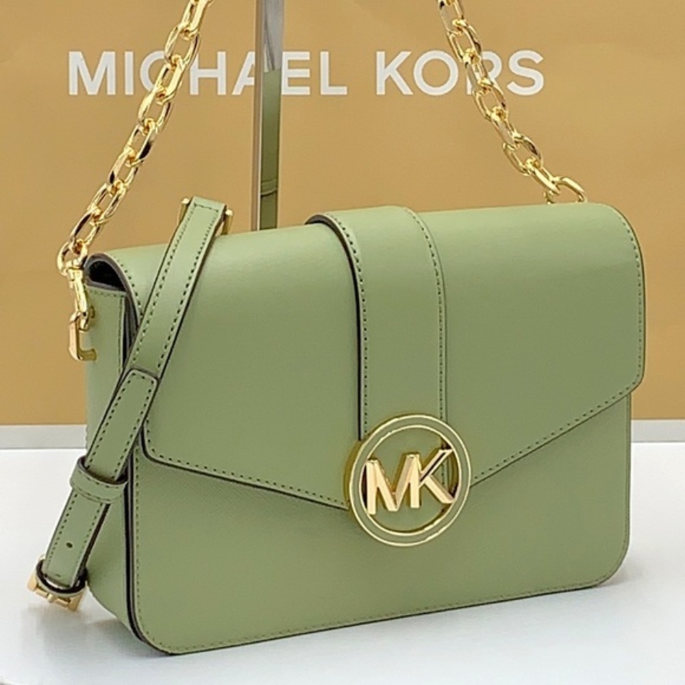 MICHAEL KORS CARMEN MEDIUM CONVERTIBLE SHOULDER BAG LIGHT SAGE COLOR - Picture 1 of 15